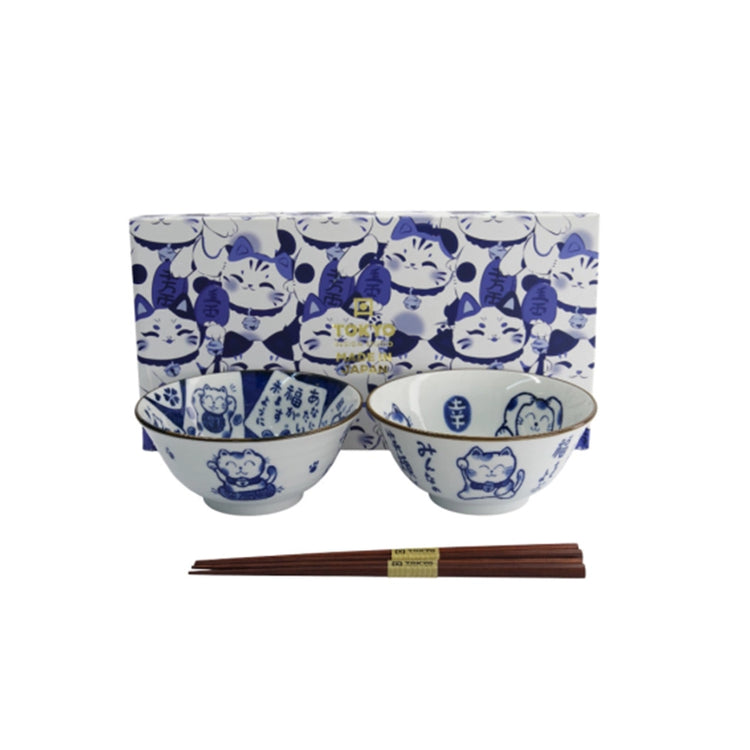 Coffret de 2 bols 500ml avec 2 paires de baguettes Cat Tayo Tokyo Design
