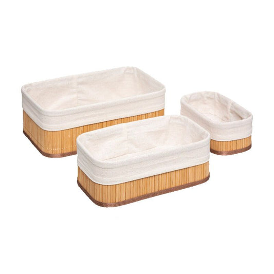 Lot de 3 paniers bambou et tissus