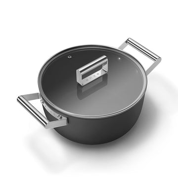 Faitout 24 cm avec couvercle Noir Mat Années 50 Smeg