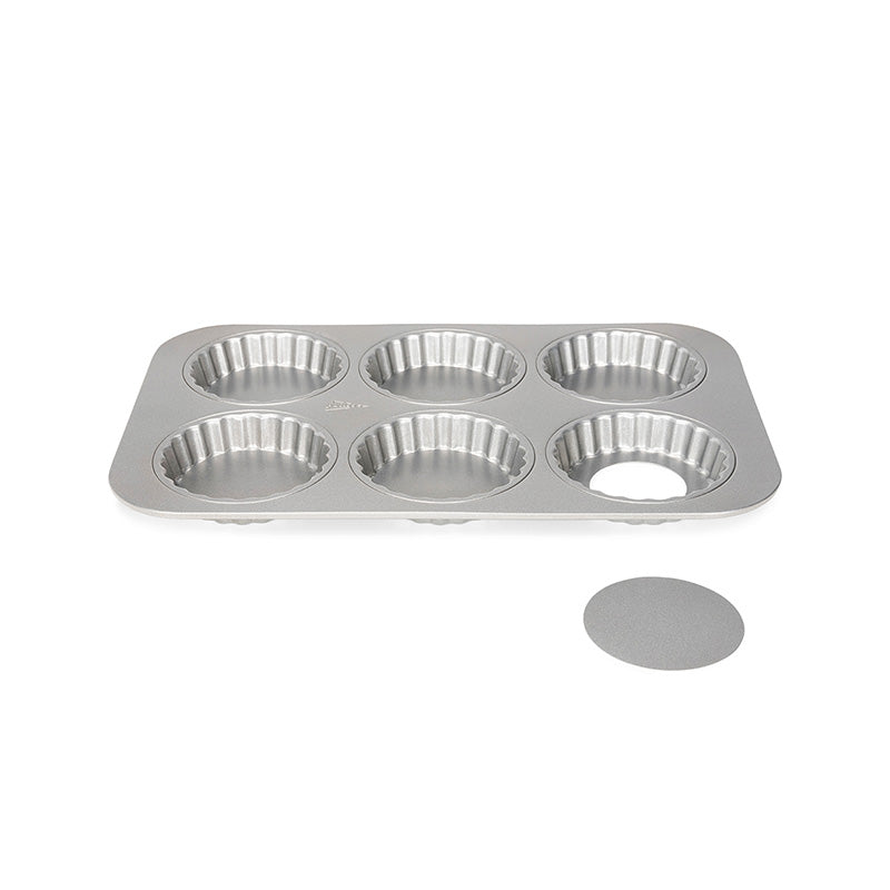 Moule pour 6 tartelettes fond amovible en acier 13cm Silver-Top Patisse
