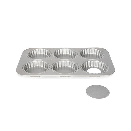 Moule pour 6 tartelettes fond amovible en acier 13cm Silver-Top Patisse