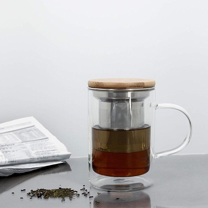 Belle Vous Bouteille Infuseur Thé Verre Double Paroi 900 Ml – Filtre Amovible + Housse