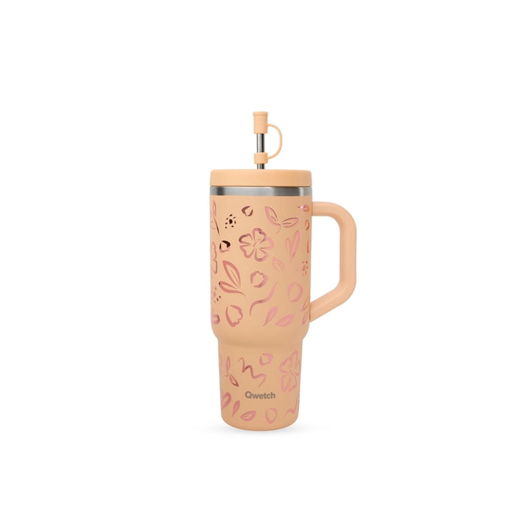 Mug isotherme Acier inoxydable recyclé paille intégrée 900 ml Abricot pastel Moani Qwetch