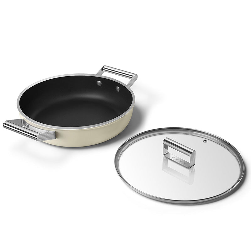 Sauteuse 28 cm avec couvercle Crème Mat Années 50 Smeg
