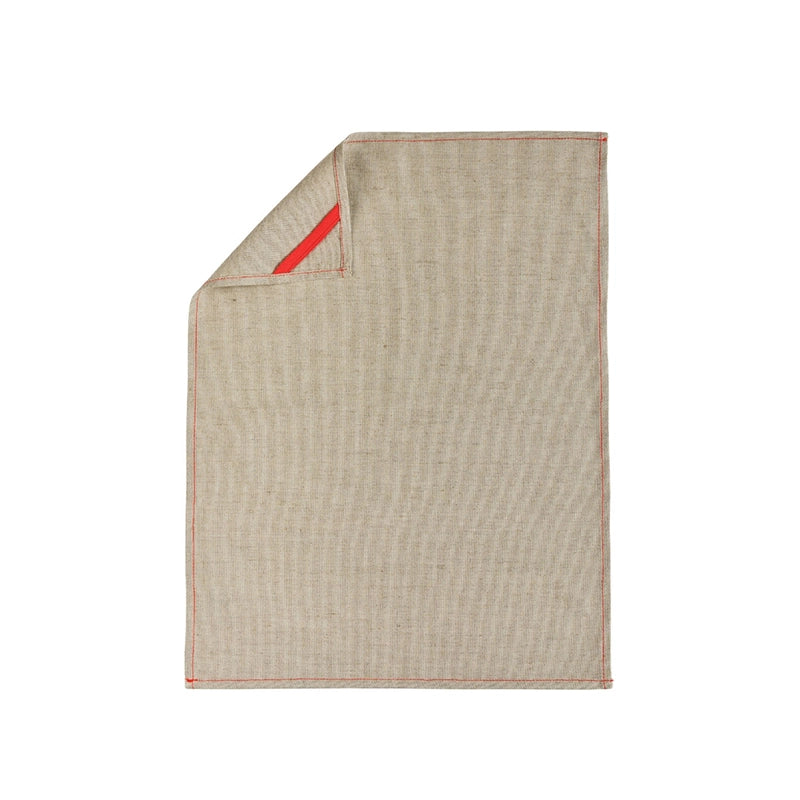 Torchon en lin beige surpiqûre rose Les Tabliers de Julie Andrieu