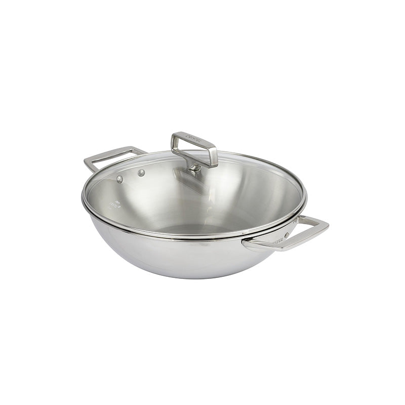 Wok en inox avec couvercle 28 cm Castel'Pro Cristel