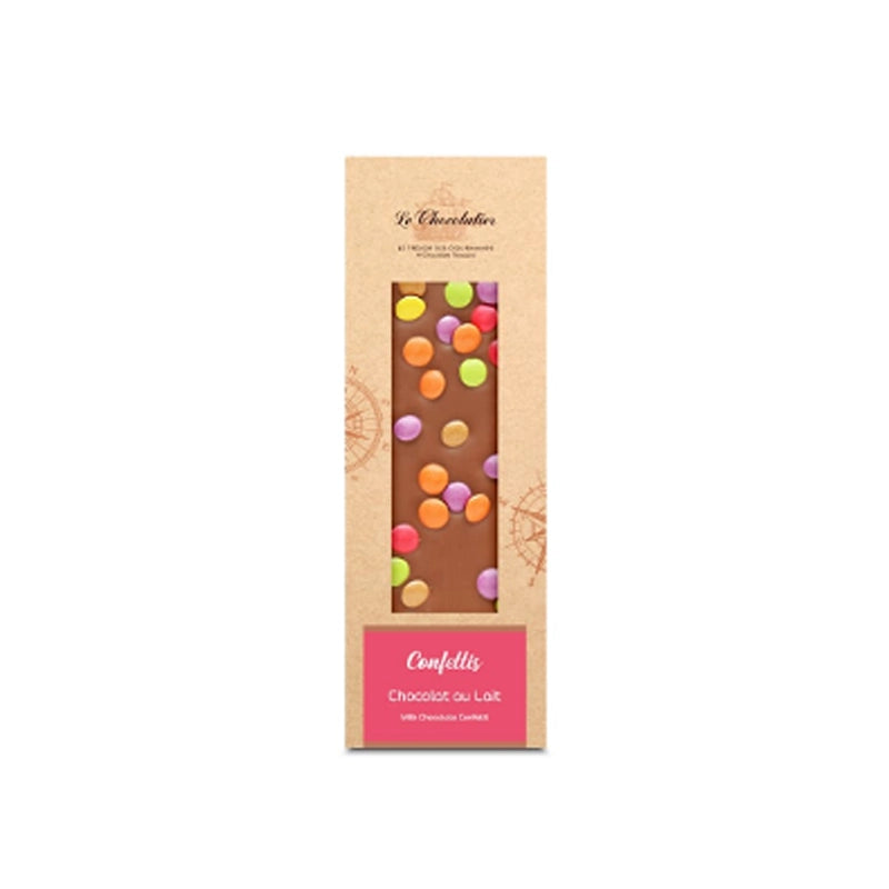 Tablette de chocolat au lait avec des confettis Le Chocolatier