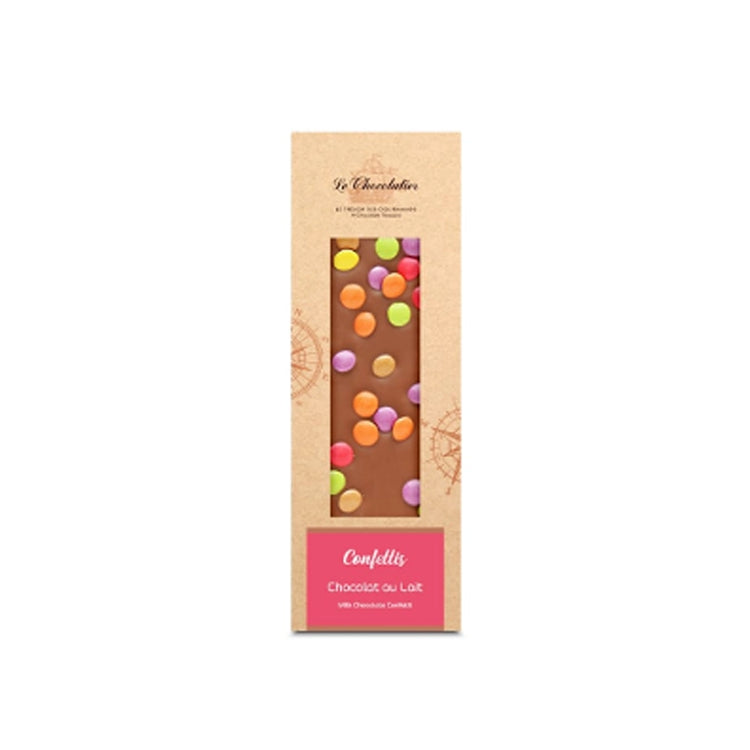 Tablette de chocolat au lait avec des confettis Le Chocolatier