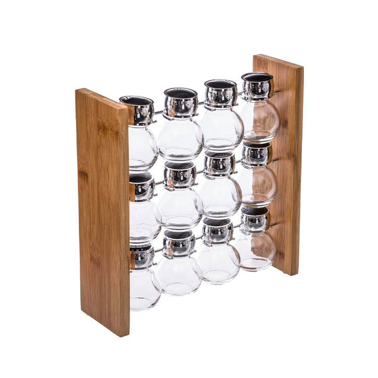 Support 12 pots à épices Bambou verre 90 ml Transparent Five