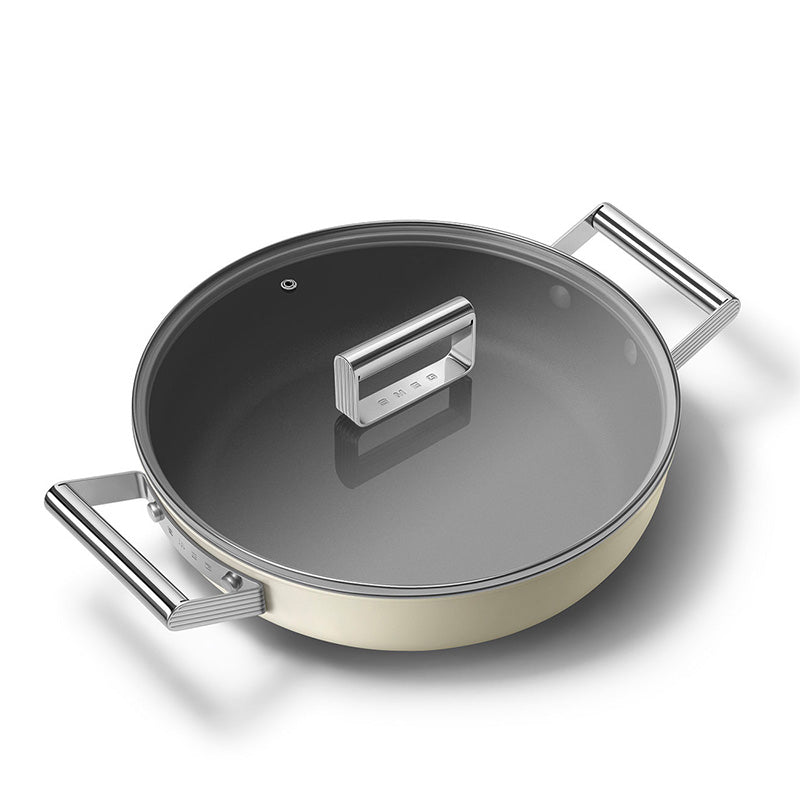 Sauteuse 28 cm avec couvercle Crème Mat Années 50 Smeg