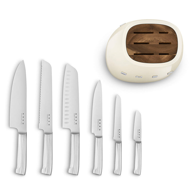 Bloc de 6 couteaux Crème Années 50 Smeg