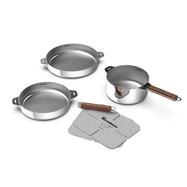 Lot de 2 poêles et 1 casserole en inox La Merveilleuse Miroir Cookut