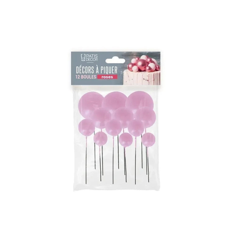 Décor à Piquer Boules Rose 12 pièces Patisdecor