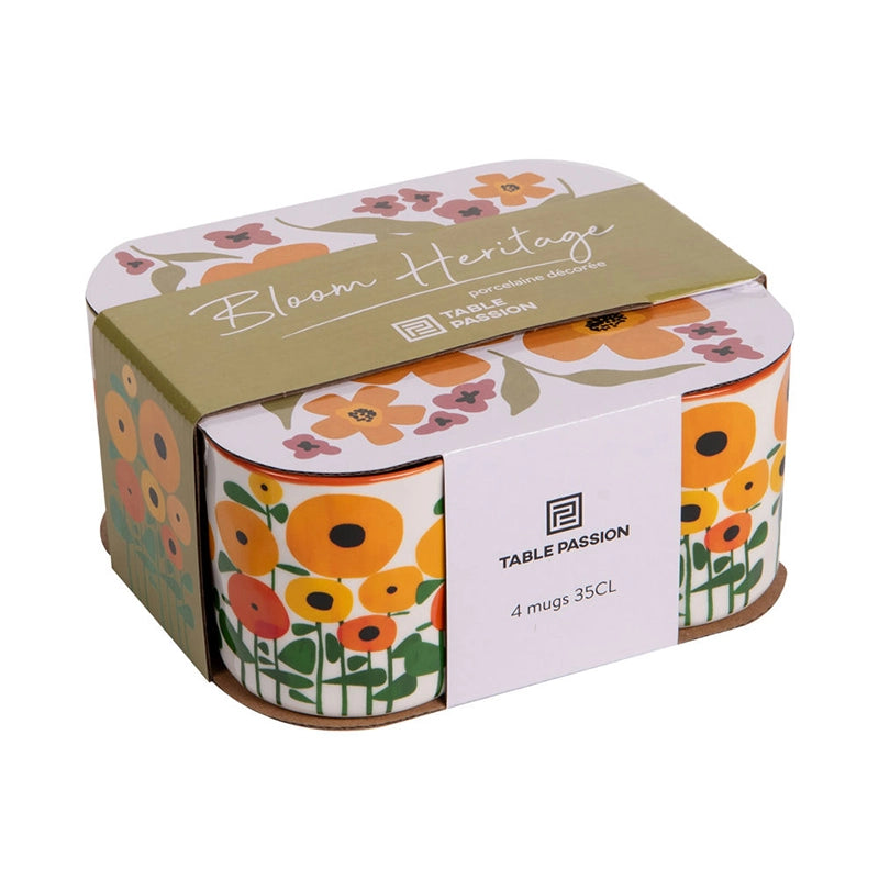 Coffret de 4 mugs jaune en porcelaine 35cl Bloom Her Table Passion