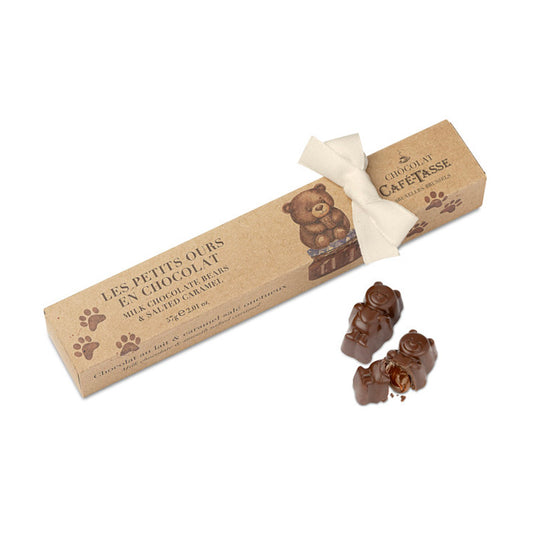 Réglette de 6 oursons en chocolat au lait fourrés au caramel salé Café Tasse