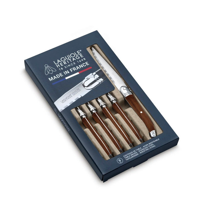 Coffret 6 couteaux à steak bois foncé Laguiole Heritage