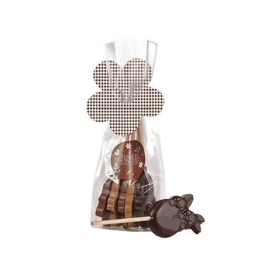 Sachet de 5 sucettes en chocolat en forme de lapin Maison Guinguet