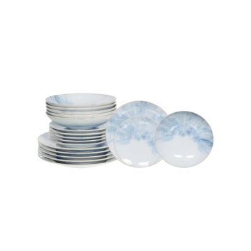 Service assiettes 18 pièces grès rond Bleu Flores Table Passion