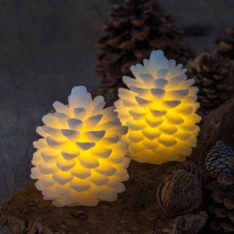 Set 2 pommes de pins cire LED 10cm