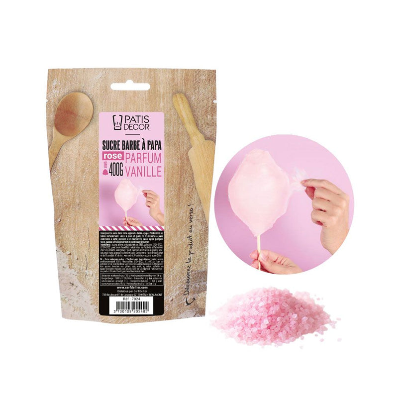Sucre barbe à papa vanille 400g rose Patisdecor