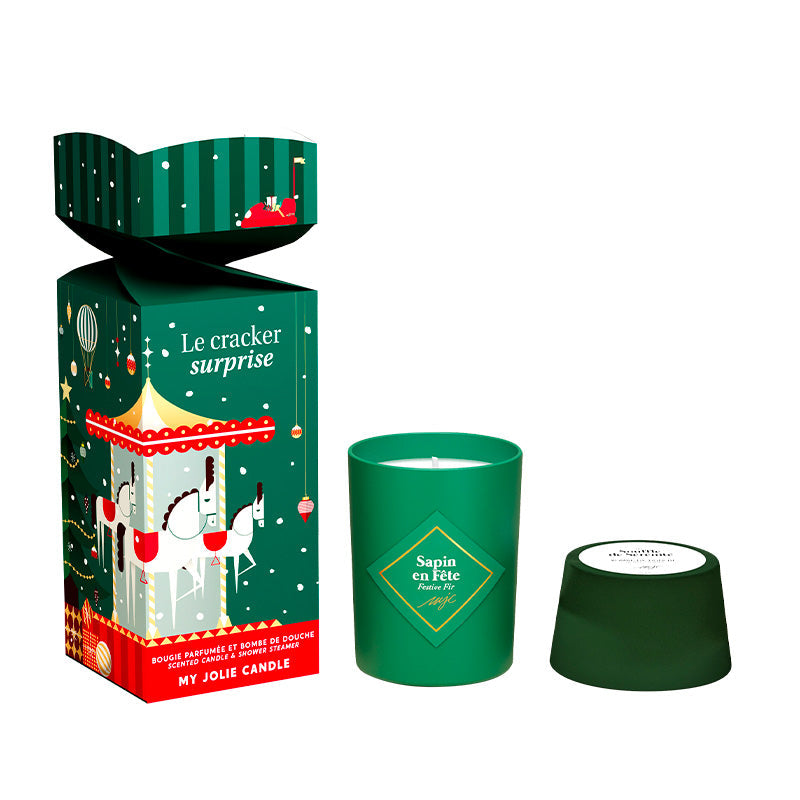 Cracker Surprise bougie et bombe de douche sapin My Jolie Candle