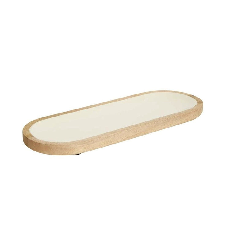 Plat de présentation en bois de manguier de 40 cm blanc Inaya Atmosphera