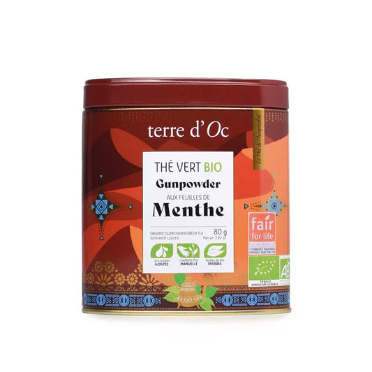 Thé vert gunpowder feuilles de menthe bio en vrac 100g Terre d'Oc