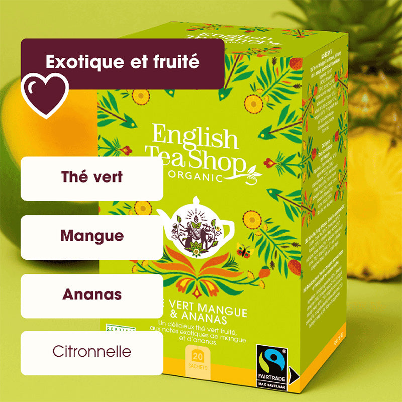 Thé Vert mangue et ananas bio 20 sachets English tea shop