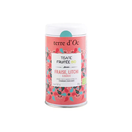 Tisane fraise, litchi et basilic bio en vrac 80g Terre d'Oc