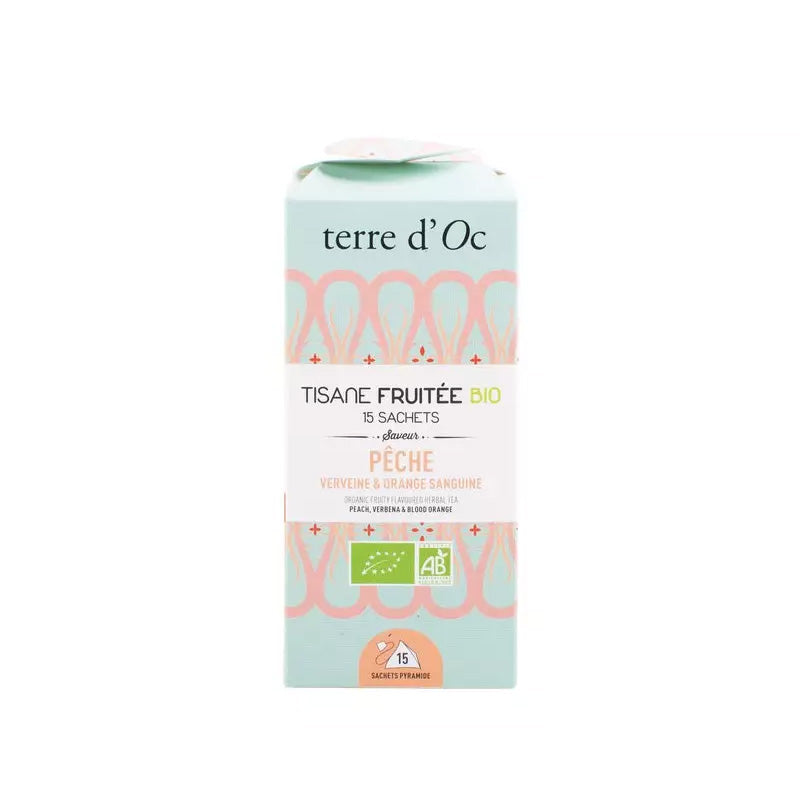 Tisane pêche, orange sanguine et verveine bio 15 sachets Terre d'Oc