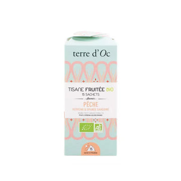 Tisane pêche, orange sanguine et verveine bio 15 sachets Terre d'Oc