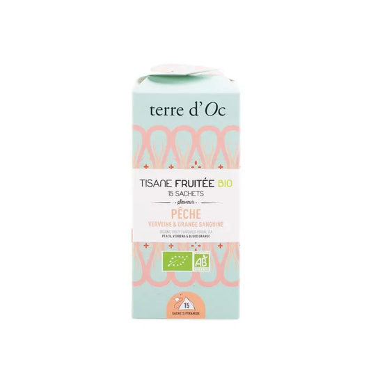 Tisane pêche, orange sanguine et verveine bio 15 sachets Terre d'Oc