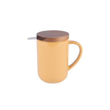Tisanière grès émail réactif couvercle bois d'acacia filtre inox 0,47 L Jaune Kaito Table Passion
