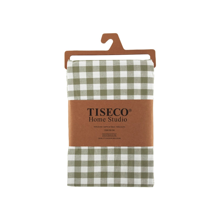 Nappe en coton vert 150x150 Gingham Tiseco