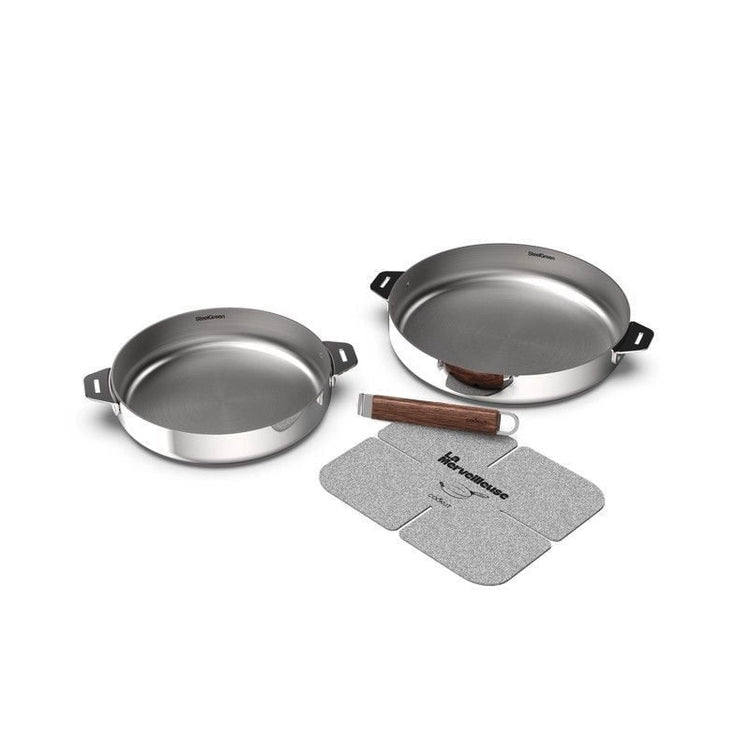 Lot de 2 poêles de 24 et 28 cm en inox La Merveilleuse Cookut
