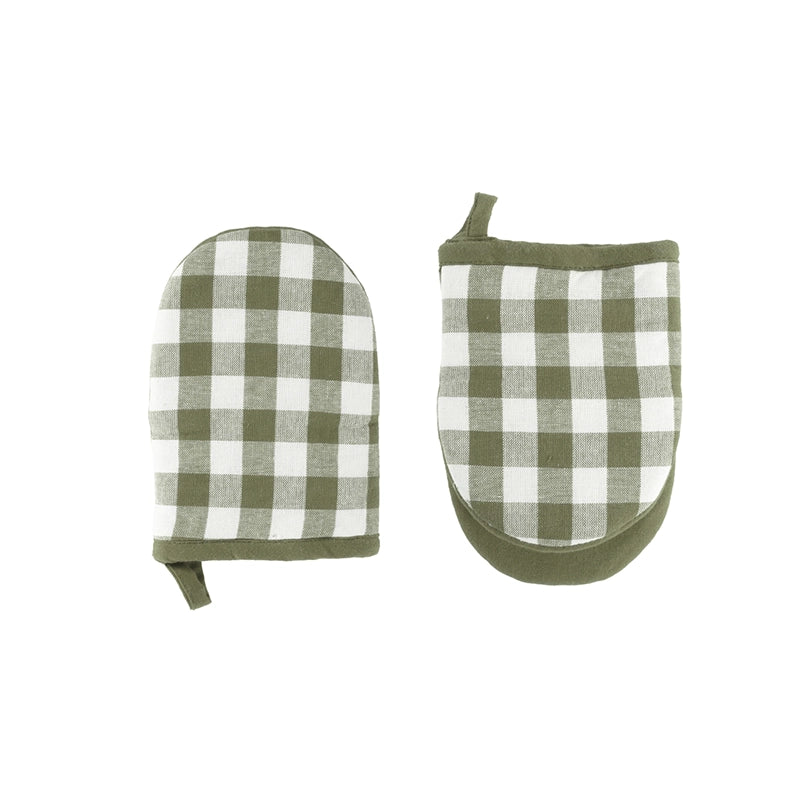 Set de 2 maniques en coton vert Gingheam Tiseco