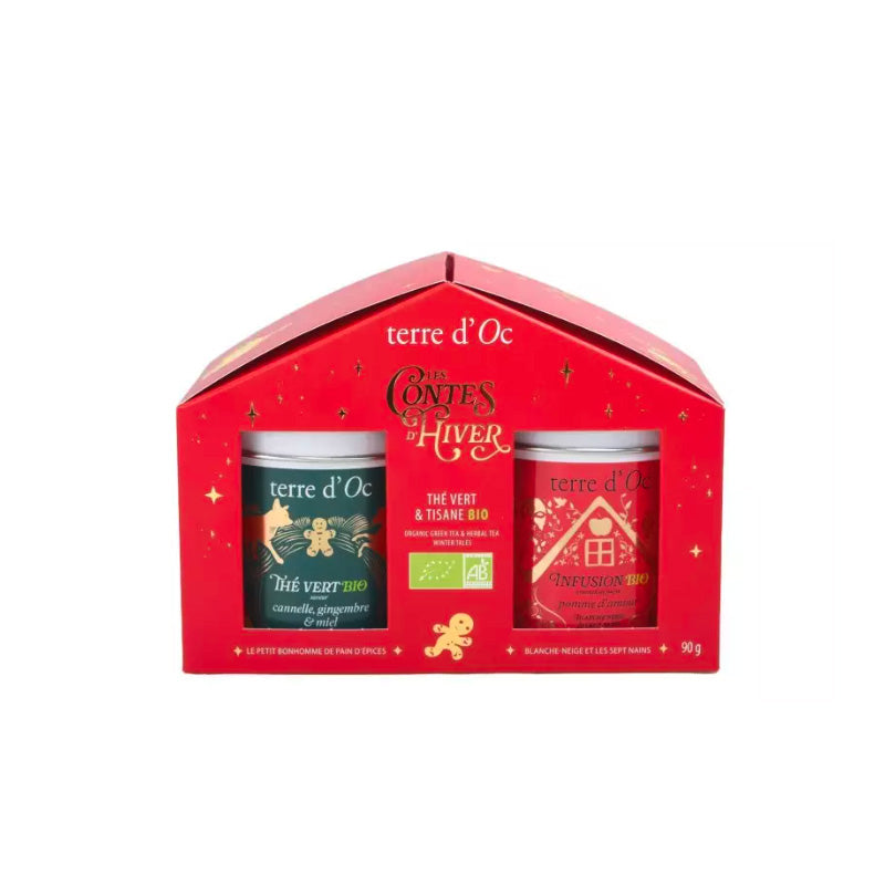 Coffret de 2 boites de thés vert et de tisanes Bio de Noël Terre d'Oc