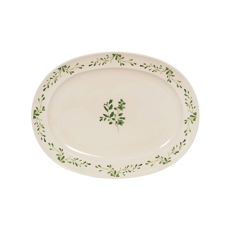 Plat ovale vert en grès 42x30cm Appoline Table Passion