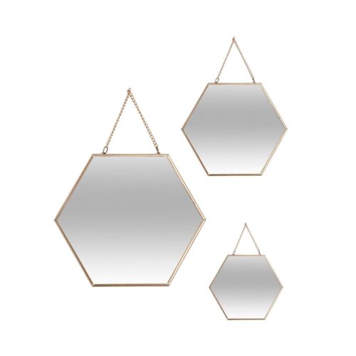 3 miroirs hexagonaux doré